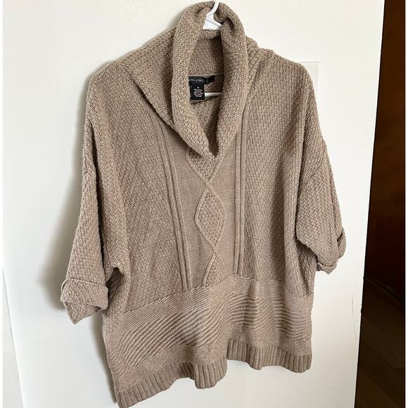 89th & Madison Tan Sweater Neutral M Comfort fisherman marled turtleneck knit - Picture 2 of 9